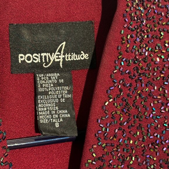 Dressy pantsuit, deep burgundy with sparling bead trim - Picture 3 of 9